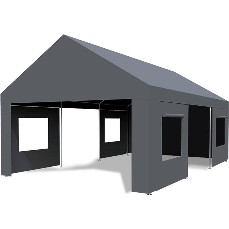 Carport, 13x 20FT Portable Garage with 4 Roll-up Doors & 4 Windows