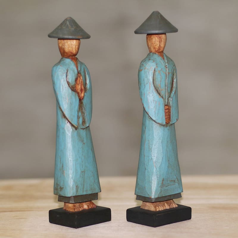 Wood sculptures, 'Farmer Greetings' (pair)