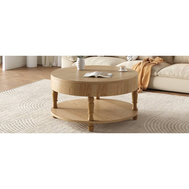 Coffee Table with Dual Storage for Living Room, 31.5" Modern Round Coffee Table, with Storage and Hidden Compartment