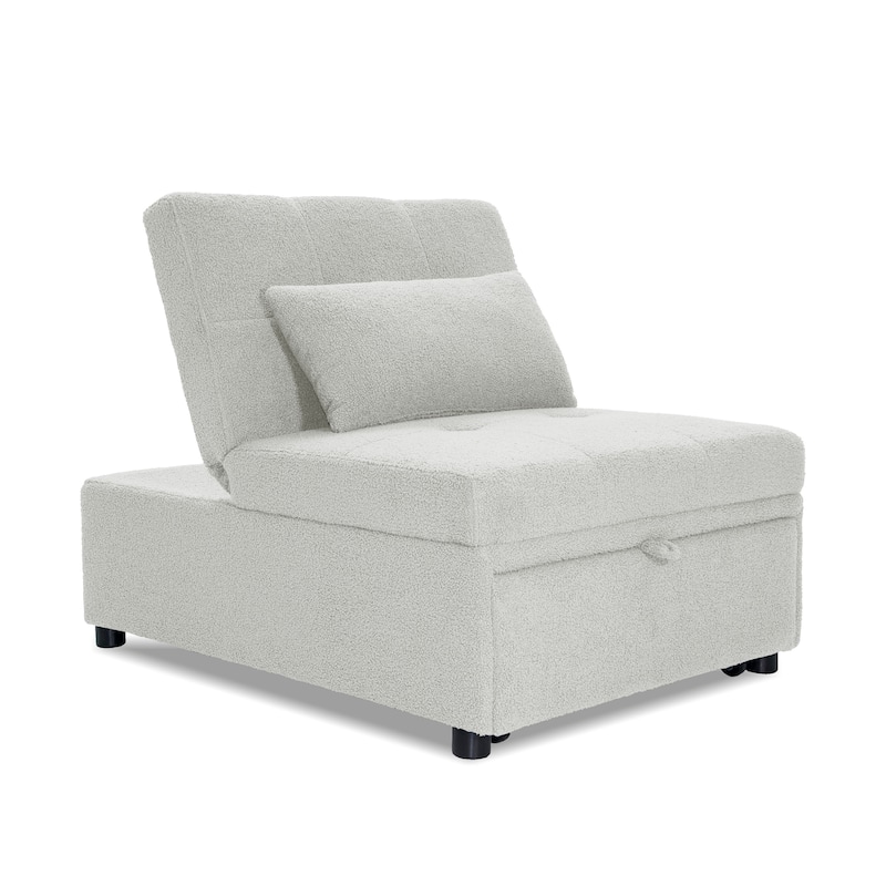 White Sherpa Convertible Sofa, 44x32x34 inches