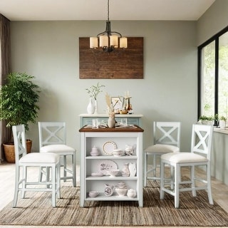 5 Pieces Counter Height Rustic Farmhouse Dining Room Wooden Bar Table ...