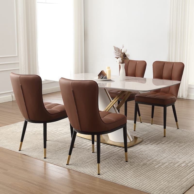 Faux Leather Upholstered Dining Chairs Set of 2/4 - Set of 4 - Brown