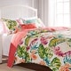 preview thumbnail 1 of 14, Greenland Home Fashions Tropics Finely Stitched Palm Leaf Reversible Quilt Set Punch - Oversized Queen - 3 Piece
