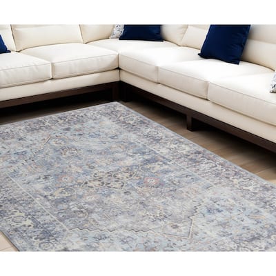 Roqu Power Loomed Distressed Floral Area Rug By HomeRoots - 144' X '110' X '0.28
