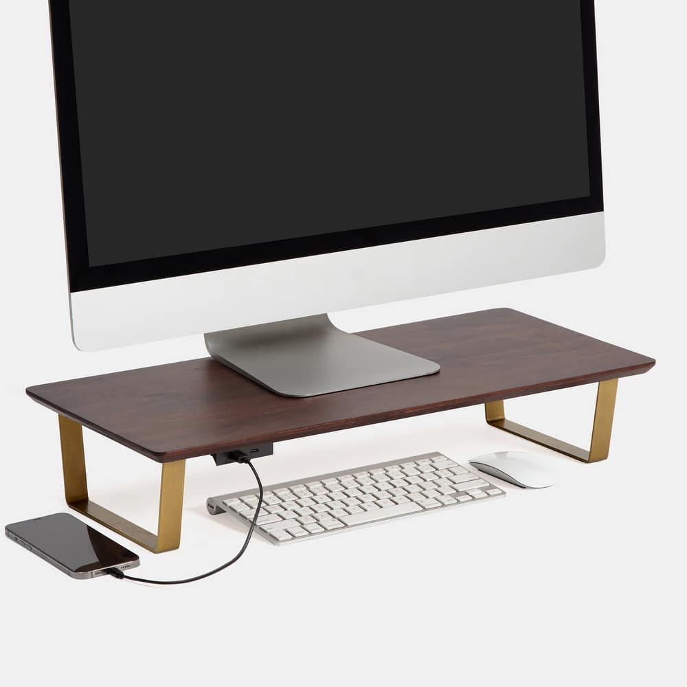 Jani Wood Monitor Stand Riser Desk - Ergonomic Design Stand, Desktop Organizer Table for Home, Office Workspace, Gaming Desk