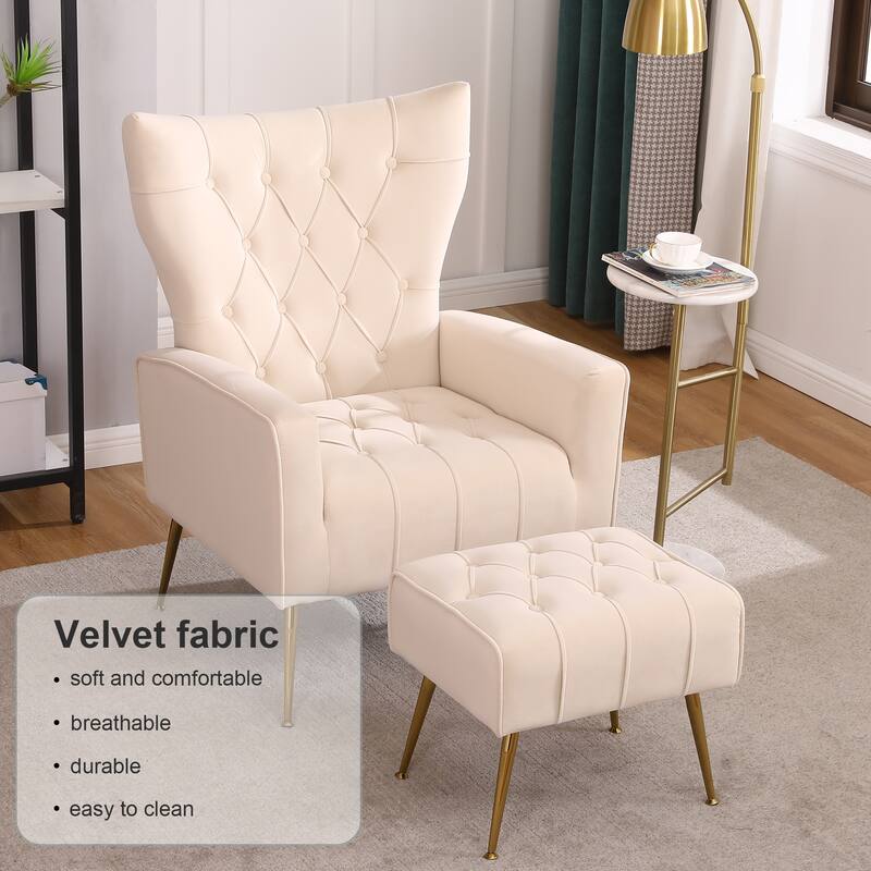 Upholstered Wingback Chair with Ottoman