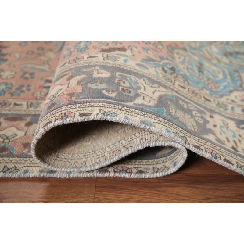 Hand Knotted Oriental 100% Wool Carpet Traditional Floral Pink Tabriz Area Rug - 9' 5'' X 6' 4''