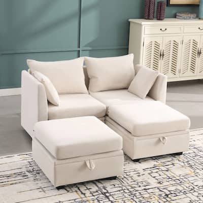 Modern Double Seating Sectional Sofa With Ottoman and Storage Space