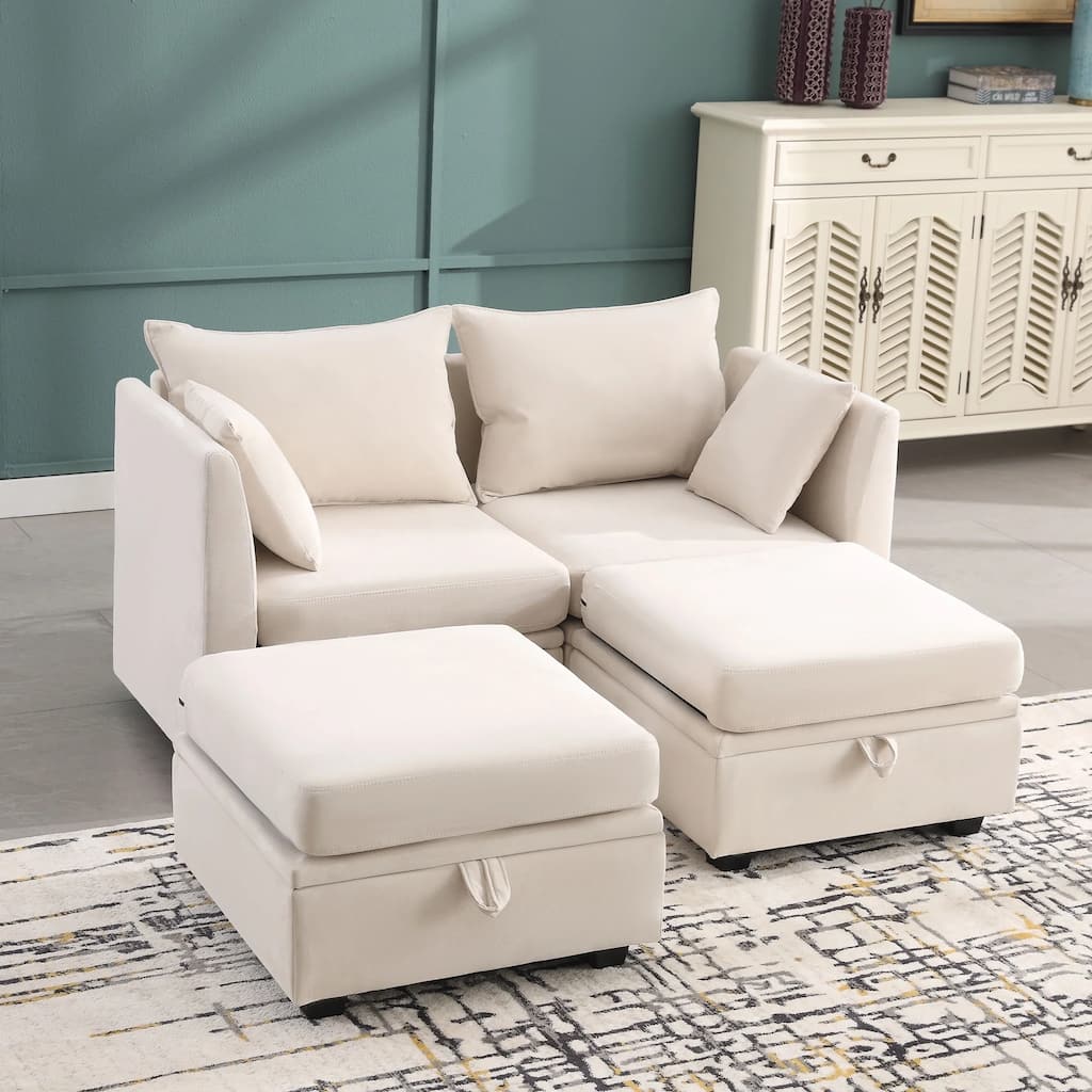Modern Double Seating Sectional Sofa With Ottoman and Storage Space