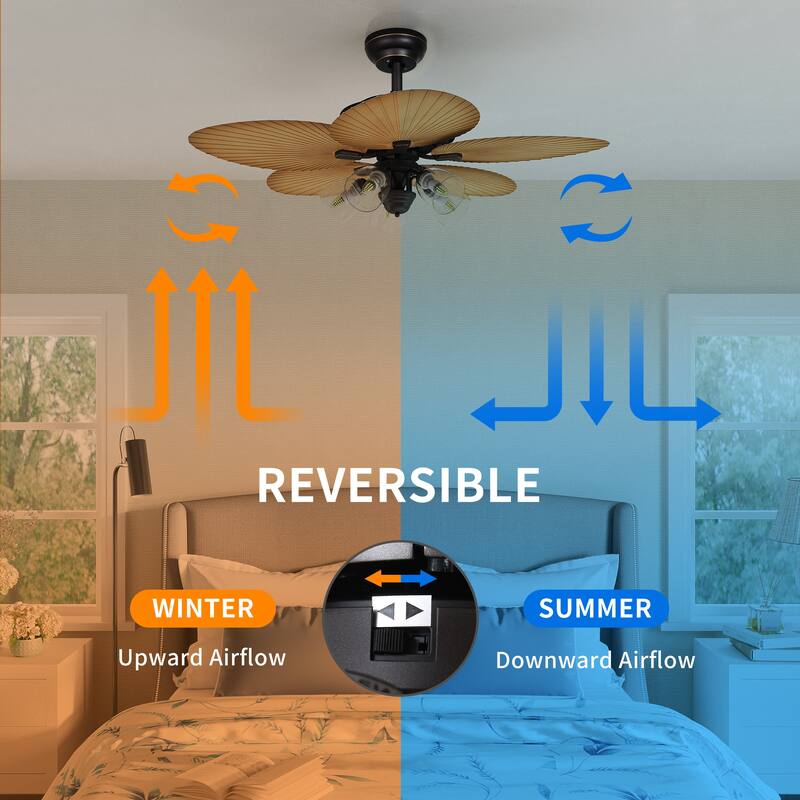 Moasis 52" Tropical Ceiling Fans with Light 5-Blade Palm Leaf