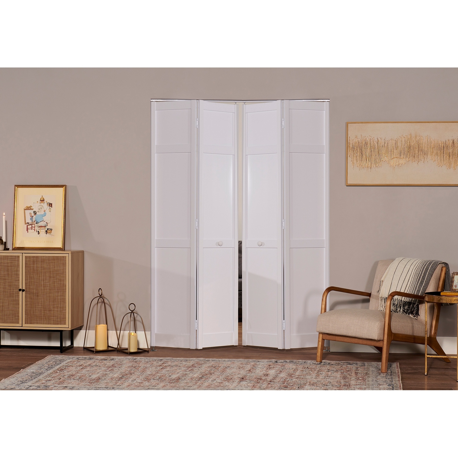 Seabrooke Shaker Style White PVC 64-inch Double Bifold Door