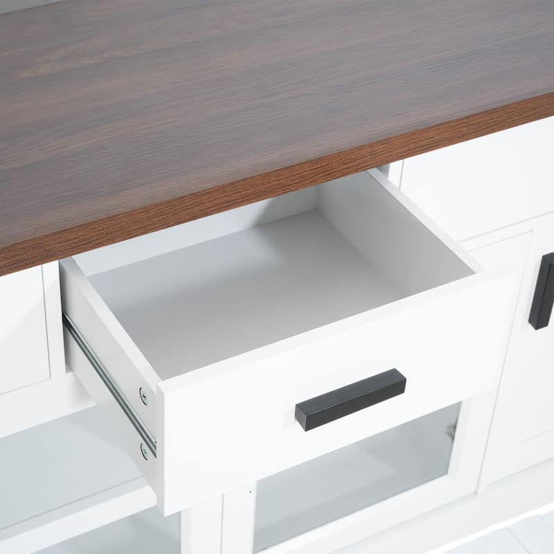 67" Modern TV Console with Glass Doors, 3 Drawers, Adjustable Shelves & Cable Management, Fits 65" TV
