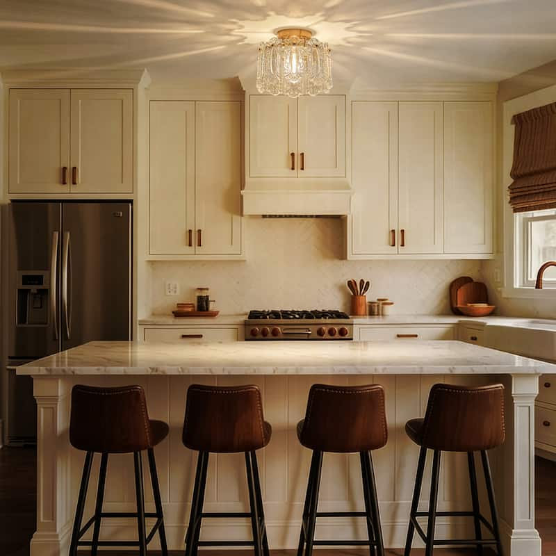 Starsky 1-Light Glass Drum Flush Mount with Textured Glass - Gold