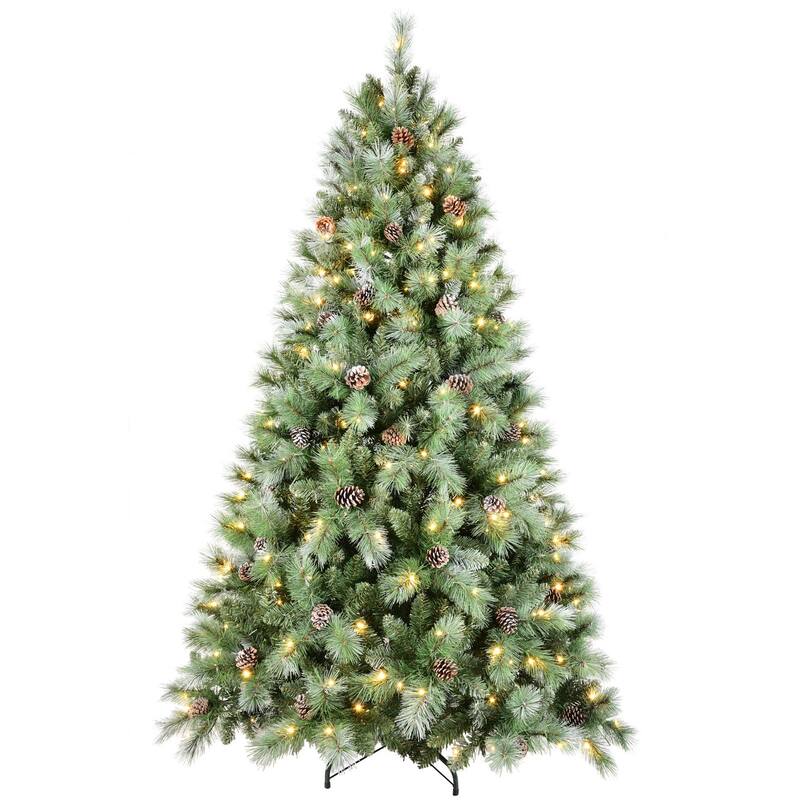 HomeRoots 8' Pre Lit Full Pine Christmas Tree With Decorations - Green - 59.00 in. x 96.00 in. x 59.00 in.