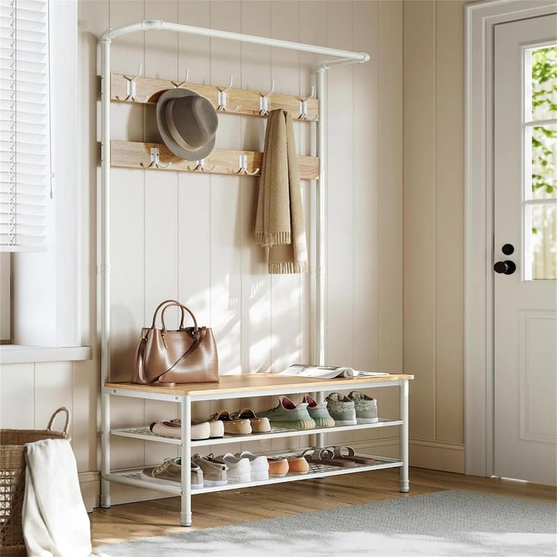 Hall Tree with Shoe Storage Bench for Entryway - 16.3 x 39.4 x 71.7 