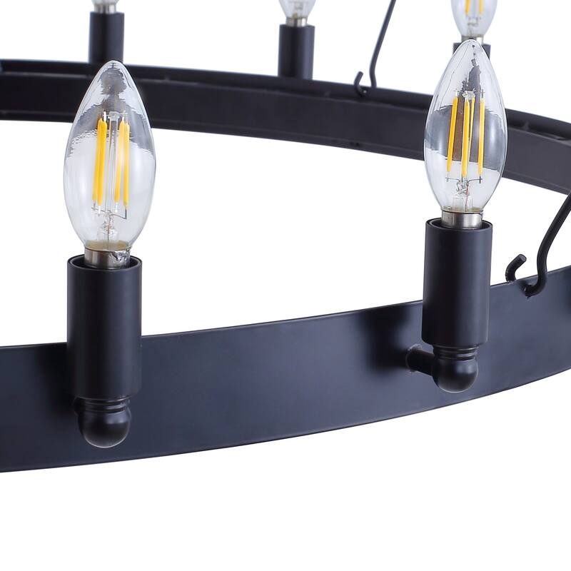 Industrial Black 48-Light Candle Style Wagon Wheel Chandelier