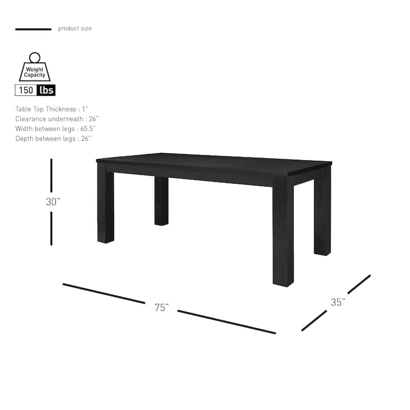 NPD Furniture Bedford 75 Inch Rectangular Dining Table with Square Legs