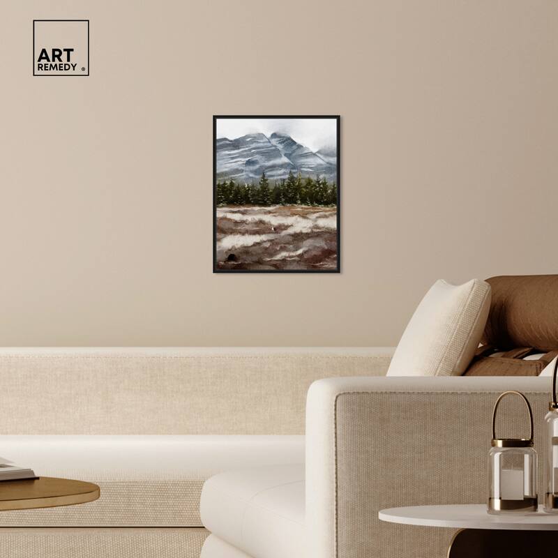 Art Remedy February Rocks Landscape Framed Landscape 1 Piece Canvas Wall Art Watercolor Style