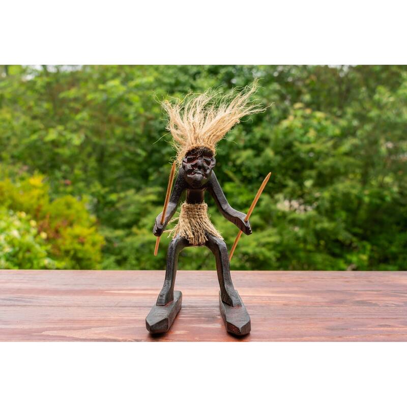 Primitive Tribal Statue with Skiboards Snowboard Tiki Bar Home Decor Snowblades Unique Gift - 7" wide x 7" tall x 3.5" deep