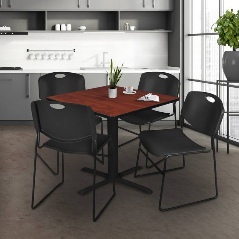 48-inch Square Table and 4 Zeng Stackable Black Chairs - Overstock ...