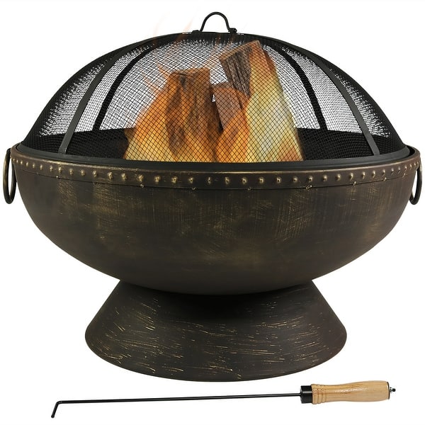 30 Fire Pit With Copper Finish Firebowl With Handles And Spark Screen Overstock 11635518