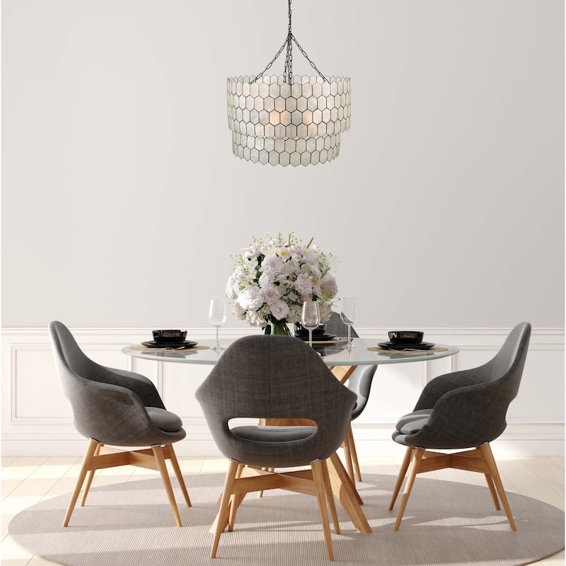 Two-Tier Capiz Honeycomb Chandelier - 20.0"L x 20.0"W x 12.0"H