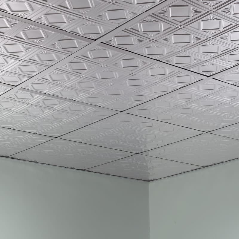 FASÄDE Traditional Style 4 Decorative Vinyl 2ft x 2ft Lay in Ceiling Panel in Brushed Aluminum (5 Pack)