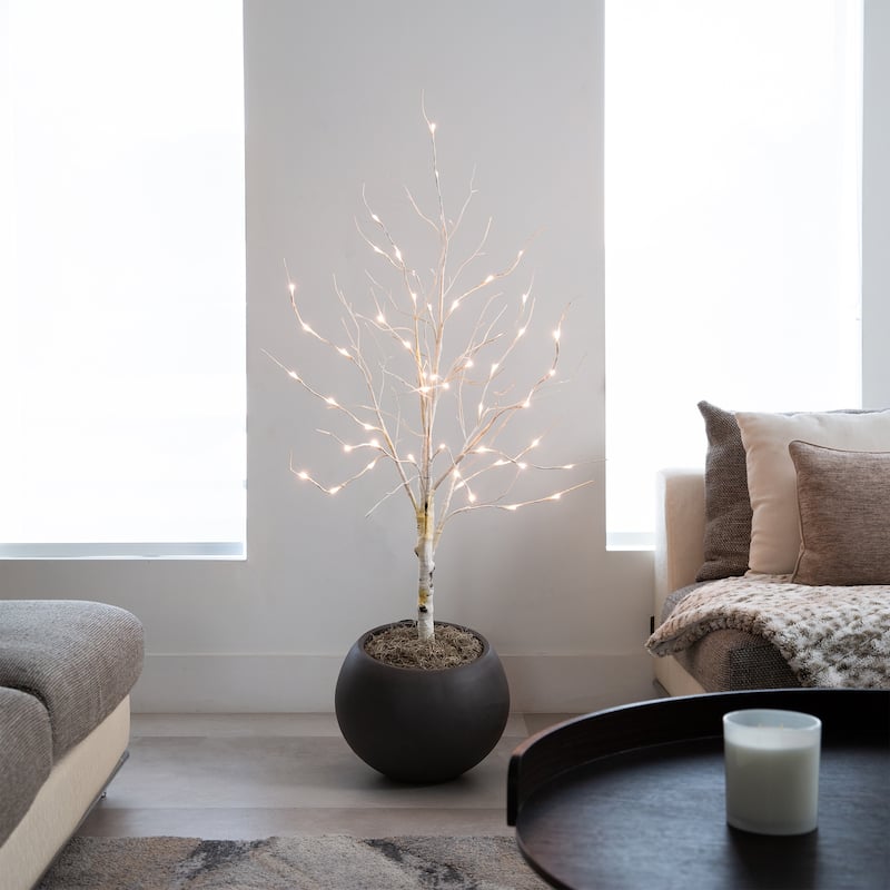 Pre-Lit Birch Artificial Christmas Tree - 4' - Warm White LED Lights