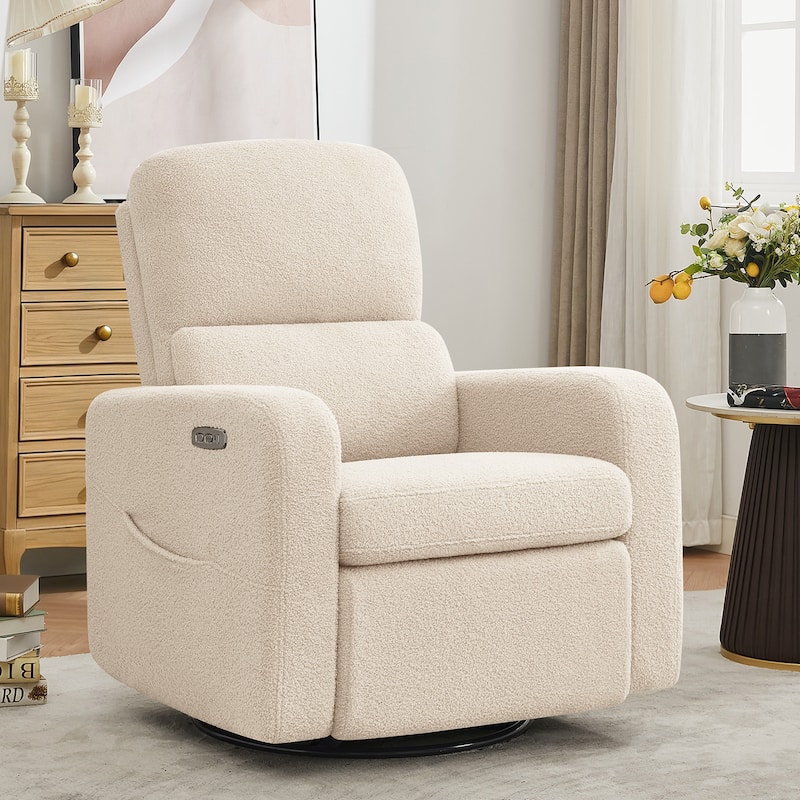 Swivel Power Recliner Chair Teddy Nursery Glider Rocking Recliner