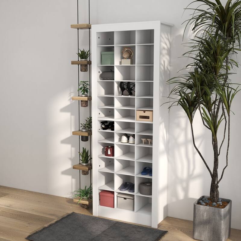 71" Tall Shoe Rack Storage Organizer, Narrow Shoe Cabinet for Entryway with Open Cubes for 36 Pairs, White