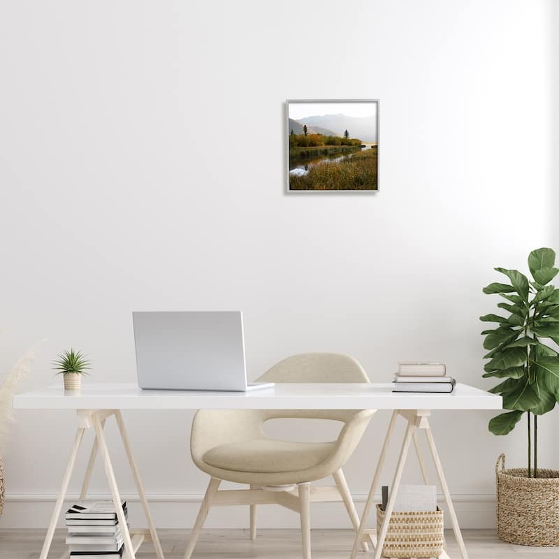 Stupell Soothing Grassy Bog Stream Mountains Landscape Framed Wall Art - Green