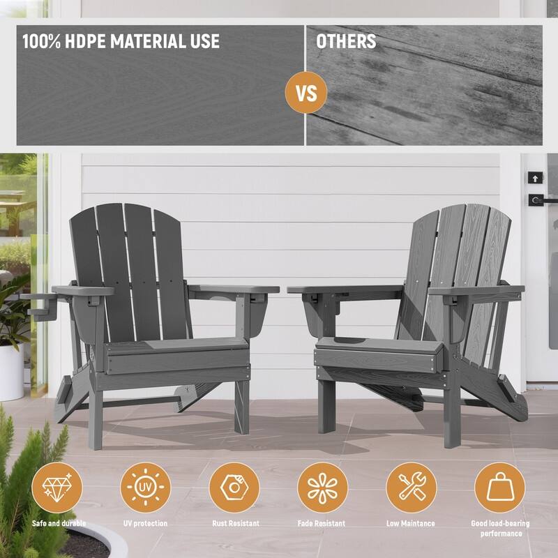 3-Position Reclining Folding Outdoor Chair – PE Wood Grain, Weather-Resistant