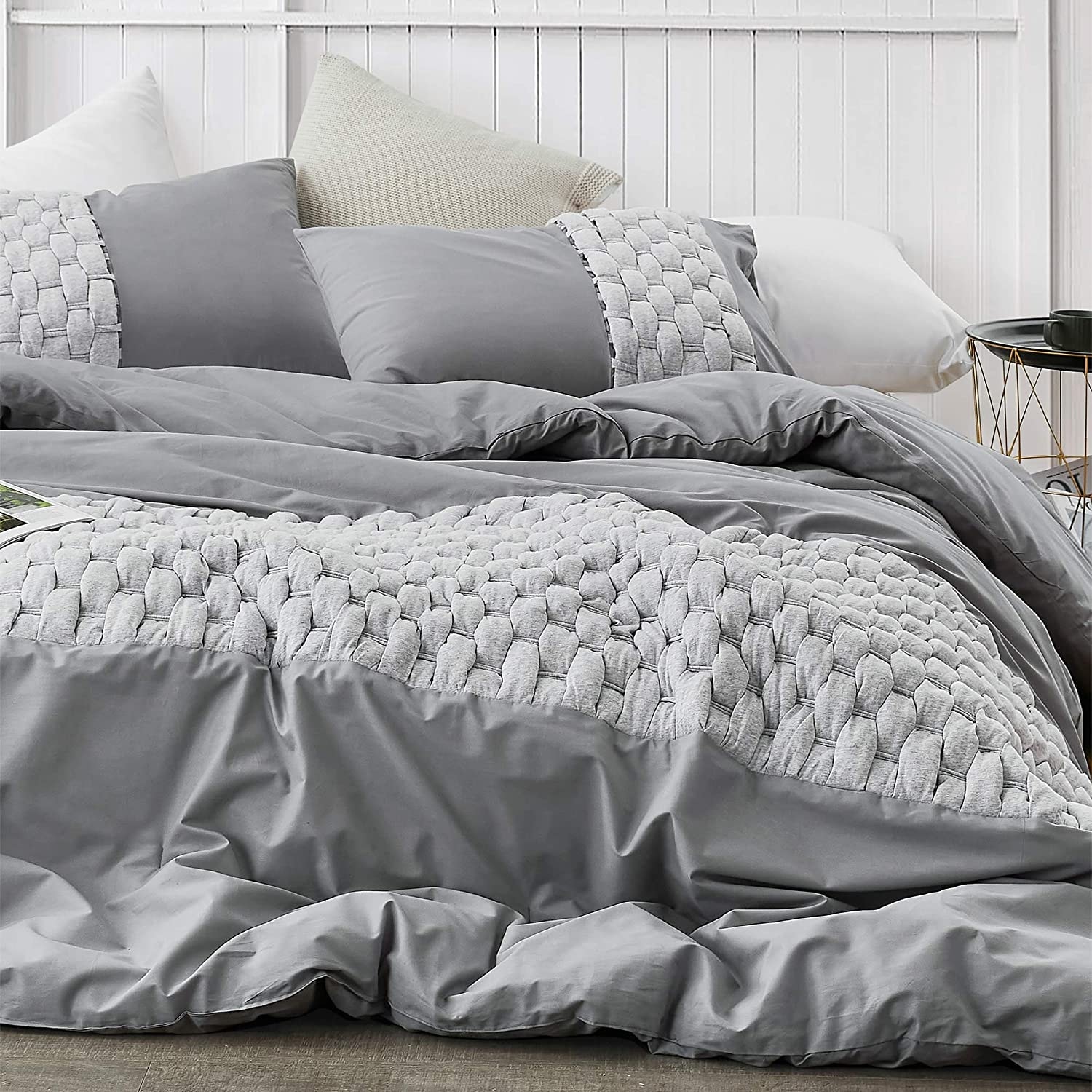 Knit and Loop Textured Oversized Comforter - Alloy/Glacier Gray