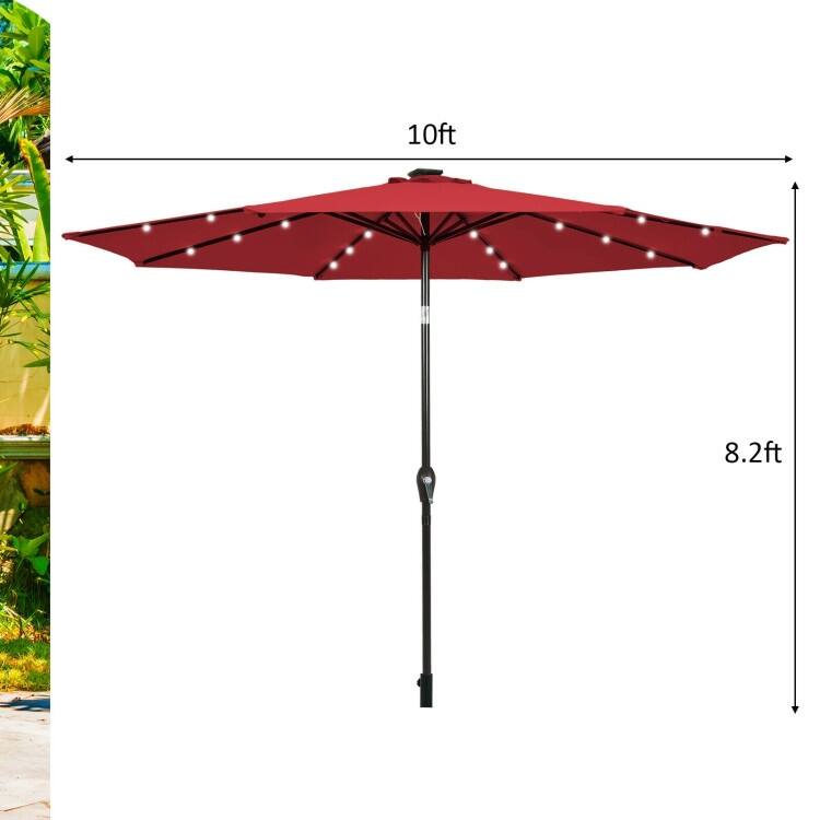 10' Solar LED Lighted Patio Market Umbrella Shade Tilt Adjustment Crank