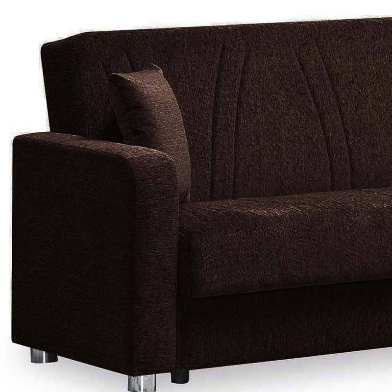 HomeRoots 87" Dark Brown Chenille Convertible Futon Sleeper Sofa And Toss Pillows With Storage