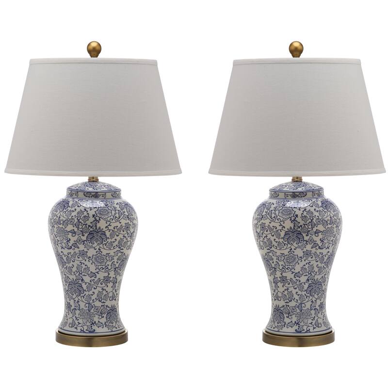SAFAVIEH Lighting Tiffani Blue Blossom Ceramic Table Lamp (Set of 2) - 17" x 17" x 29" - 17Wx17Dx29H