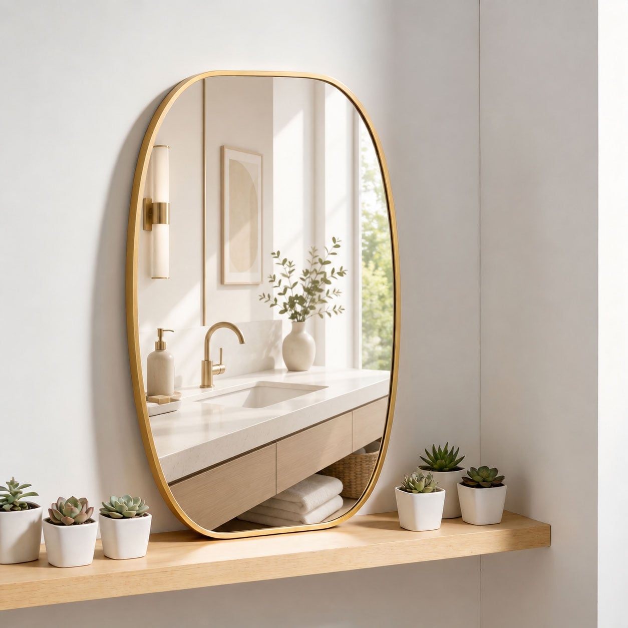 Modern Metal Frame Oval Wall Mirror for Bathroom