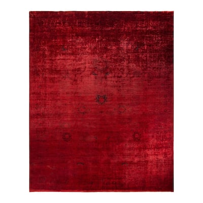 Overton Hand Knotted Wool Vintage Inspired Modern Contemporary Overdyed Red Area Rug - 12' 3" x 14' 9"