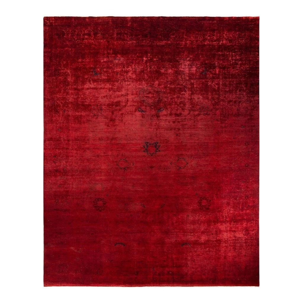 Overton Hand Knotted Wool Vintage Inspired Modern Contemporary Overdyed Red Area Rug - 12' 3" x 14' 9"