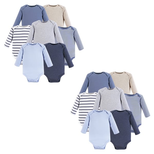 slide 1 of 1, Hudson Baby Unisex Baby Cotton Long-Sleeve Bodysuits, Boy Basic 14-Piece 0-3 Months - Boy Basic 14-Piece