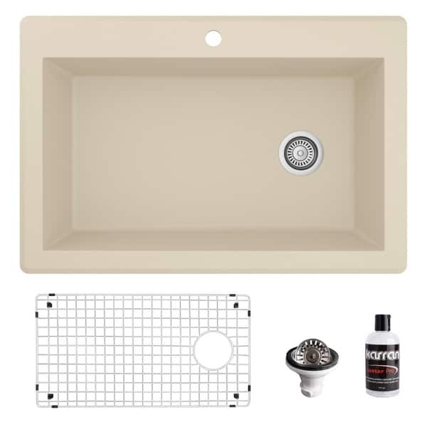 slide 2 of 61, Karran Drop-In Quartz 33 in. 1-Hole Single Bowl Kitchen Sink Kit Bisque