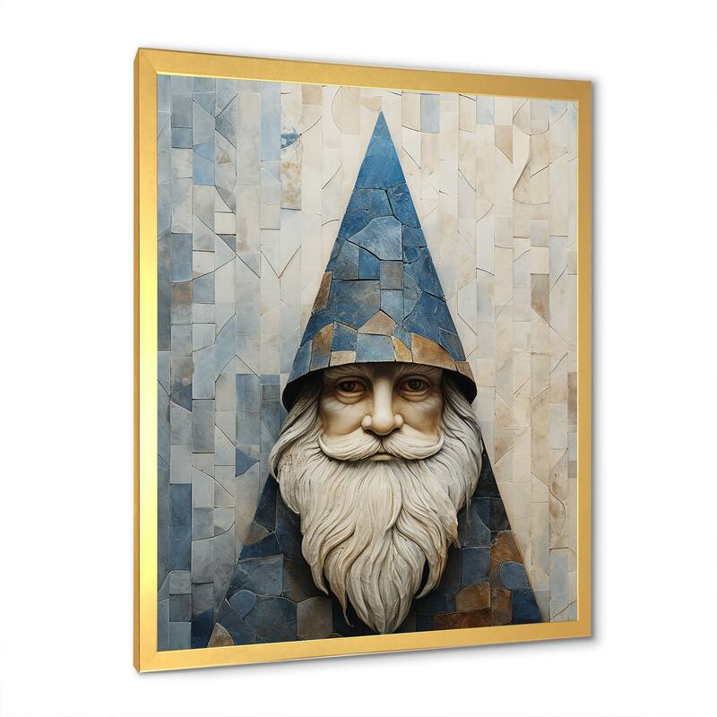 Designart "Fantasy Beige And Blue Gnome Portrait III" Gnome Framed Wall Art Prints