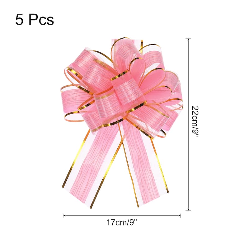 5pcs 7 Inch Large Pull Bow Gift Wrapping Bows Ribbon Organza Bows - Pink - 7 Inch