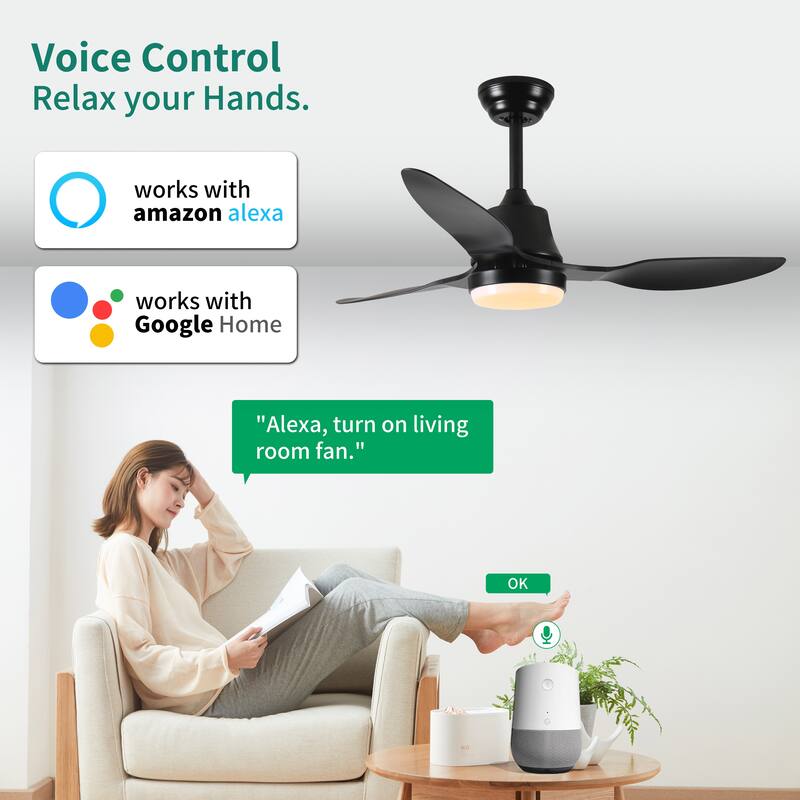 Reversible 6-Speed DC Motor Ceiling Fan with Smart App Control, Flush Mount Ceiling Fan with Color-Changing LED Light - Antique Black