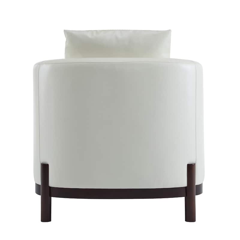 Roomfitters Anurudh Barrel Club Chair with Walnut Base and Modern Faux Leather Upholstery, White+Walnut