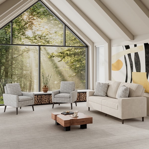 Wilmington Mid-Century Modern Small Space Living Room Set With Sofa And Curved Arm Accent Chairs Handy Living