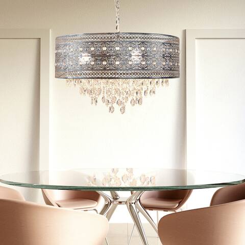 Silver Orchid Brielle Polished Nickel and Crystal 3-light Chandelier - 23.625"L x 23.625"W x 15"H