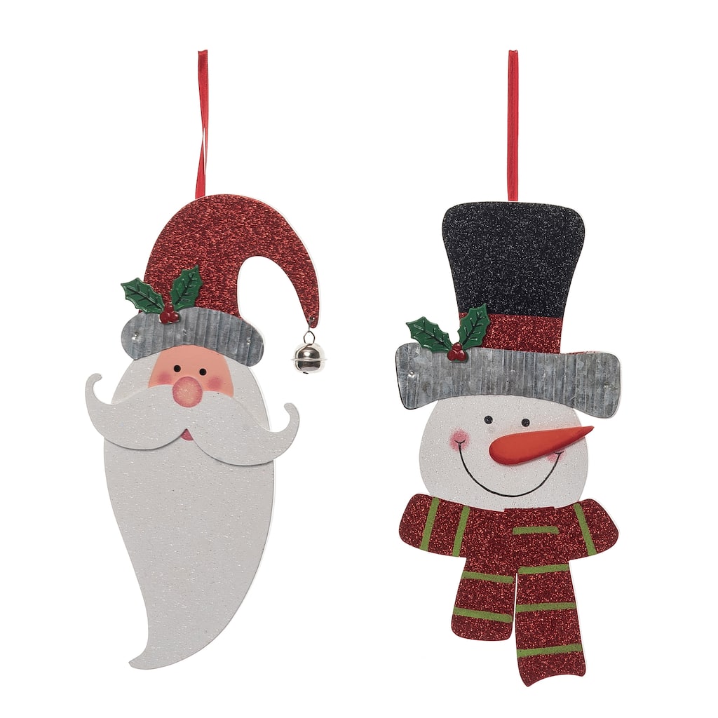 Transpac MDF Glittery Santa & Snowman Wall Décor Set of 2 Christmas Home Decorations