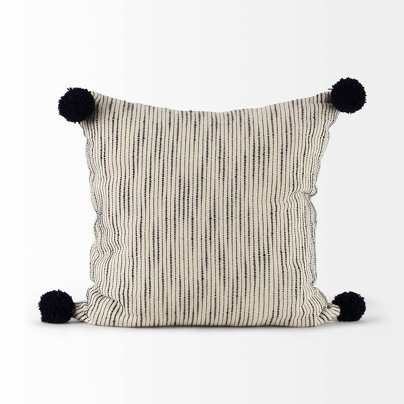 Krystal Cream/Black Pom Pom Decorative Pillow Cover