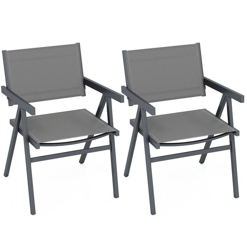 Gymax Patio Chairs Set of 2 w/Breathable Fabric Seat & Tilt Backrest - Grey